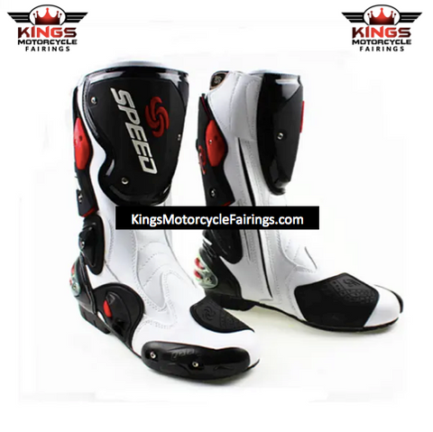 Red, Black & White Speed Leather Motorcycle Boots