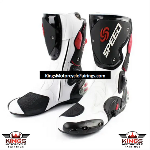 Red, Black & White Speed Leather Motorcycle Boots