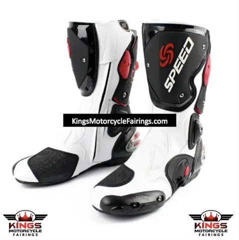 White, Black & Red Speed Leather Motorcycle Boots