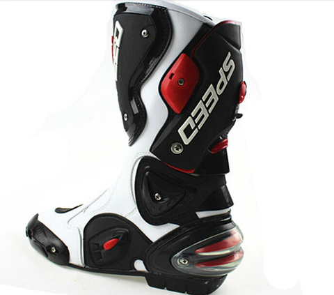 Red, Black & White Speed Leather Motorcycle Boots