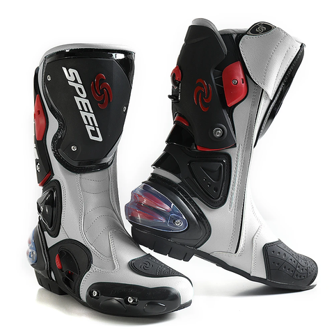 Red, Black & White Speed Leather Motorcycle Boots