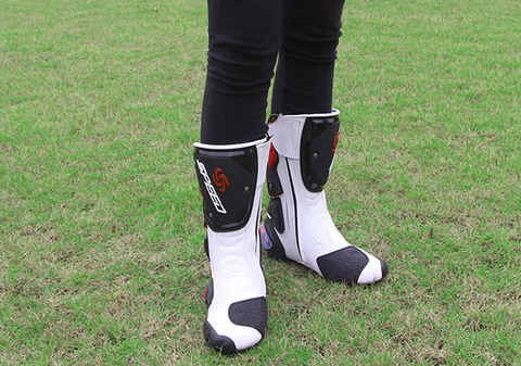 Red, Black & White Speed Leather Motorcycle Boots