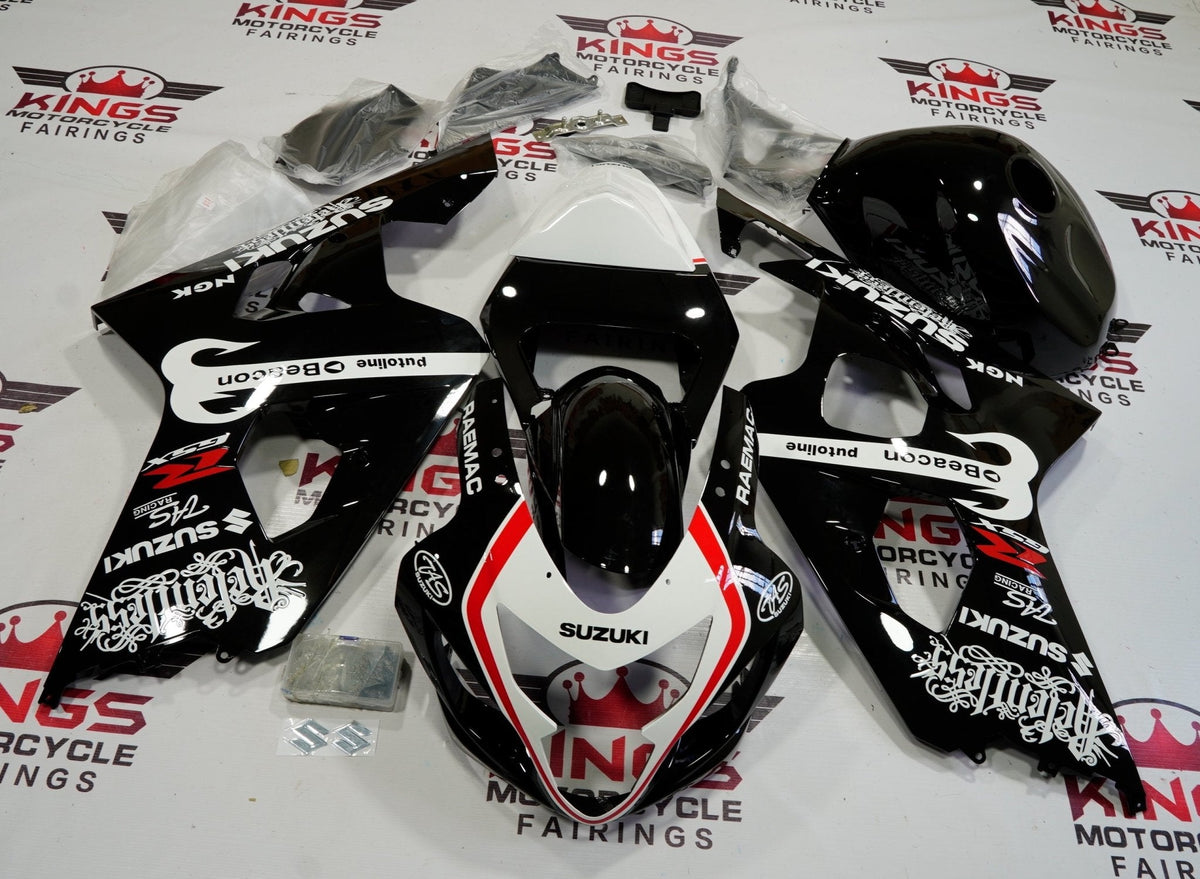 SUZUKI GSXR750 (2004-2005) BLACK, WHITE & RED BEACON FAIRINGS