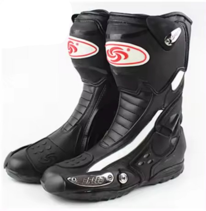 Motorcycle Boots | Black, White, Red Leather Speed