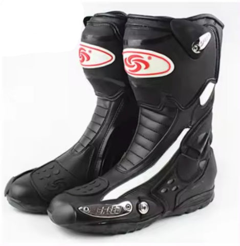 Motorcycle Boots | White, Black, Blue Leather Speed