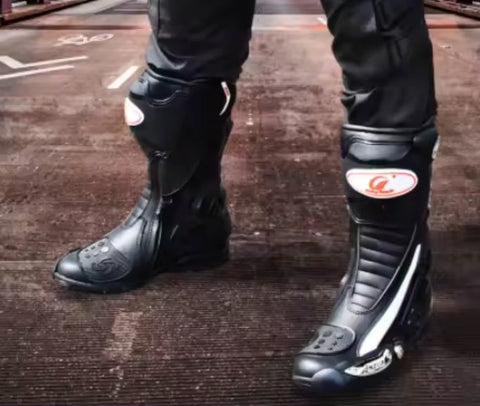 Motorcycle Boots | Red, Black, White Leather Speed