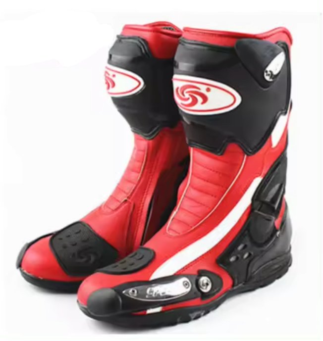 Motorcycle Boots | Red, Black, White Leather Speed