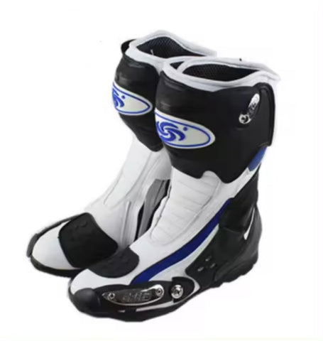 Motorcycle Boots | Black, White, Red Leather Speed