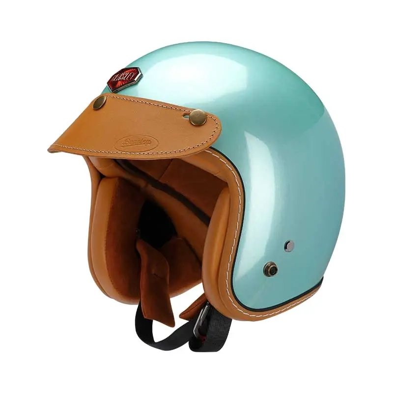 Tiffany Blue & Leather Open Face 3/4 Beasley Motorcycle Helmet