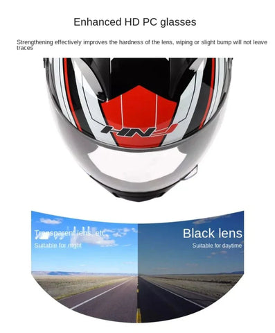 White, Black, Red & Blue HNJ Motorcycle Helmet with Black Visor