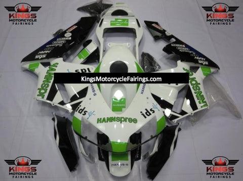 Honda CBR600RR (2003-2004) White, Black & Green HANNspree Fairings