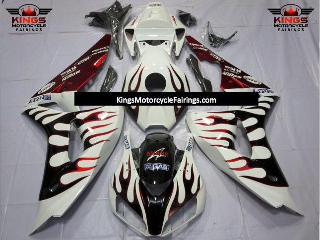 Honda CBR1000RR (2006-2007) White, Black & Red Flame Fairings