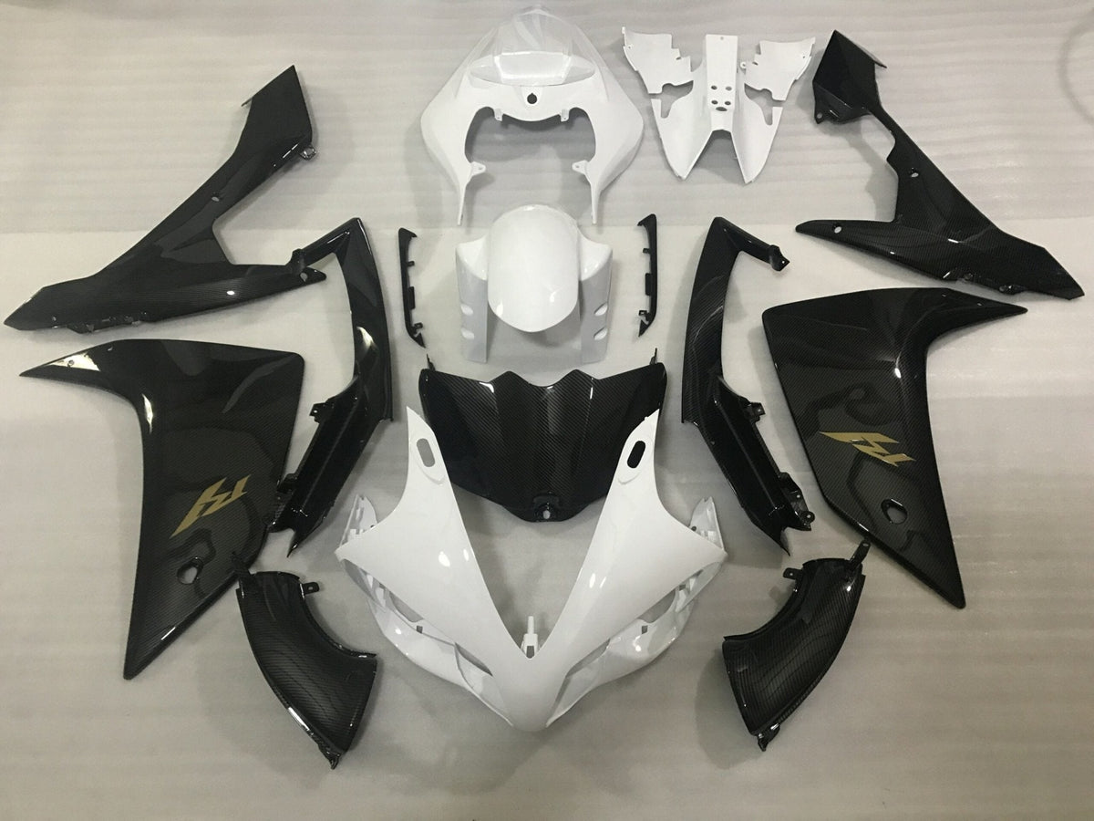 Yamaha YZF-R1 (2007-2008) Faux Carbon Fiber, White & Gold Fairings