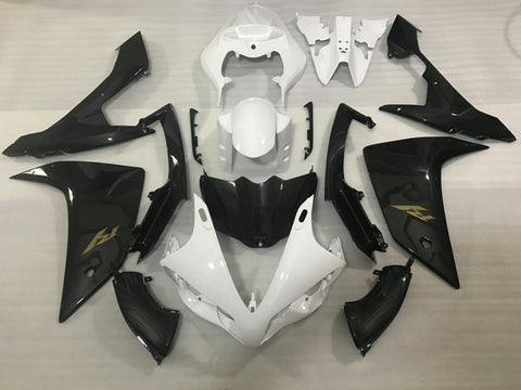 Yamaha YZF-R1 (2007-2008) Faux Carbon Fiber, White & Gold Fairings