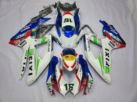 Suzuki GSXR600 (2008-2010) White Fixi 16 Fairings