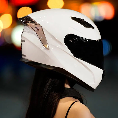 White HNJ Motorcycle Helmet with Black Visor