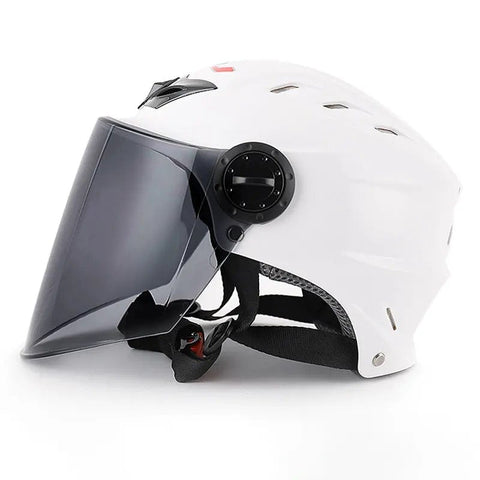 White Half Face Motorcycle Helmet with Large Clear Visor