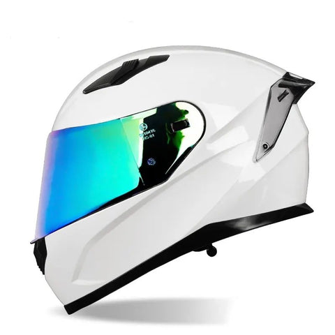 White HNJ Motorcycle Helmet with Black Visor