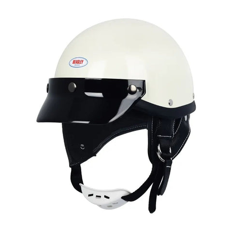 White & Black Retro Open Face 3/4 Beasley Motorcycle Helmet