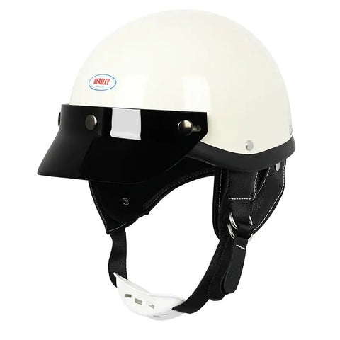 White & Black Retro Open Face 3/4 Beasley Motorcycle Helmet