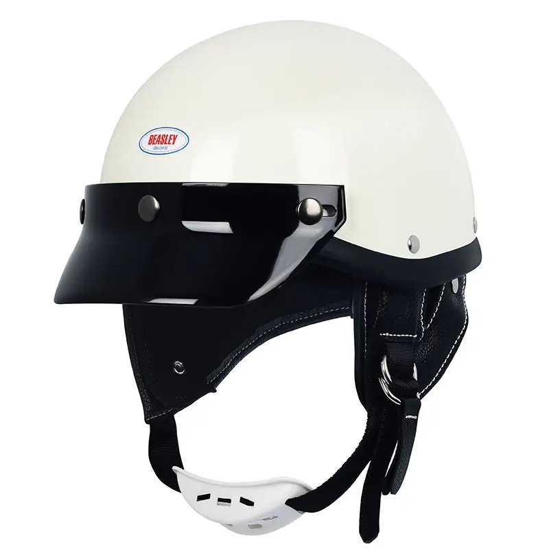 White & Black Retro Open Face 3/4 Beasley Motorcycle Helmet