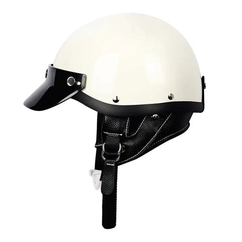 White & Black Retro Open Face 3/4 Beasley Motorcycle Helmet