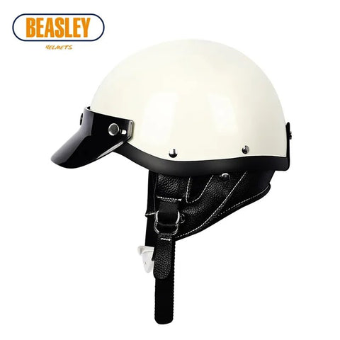 White & Black Retro Open Face 3/4 Beasley Motorcycle Helmet