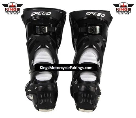 Black & White Tall Speed Leather Motorcycle Boots