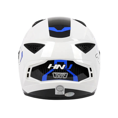 White, Black & Blue HNJ Motorcycle Helmet with Clear Visor