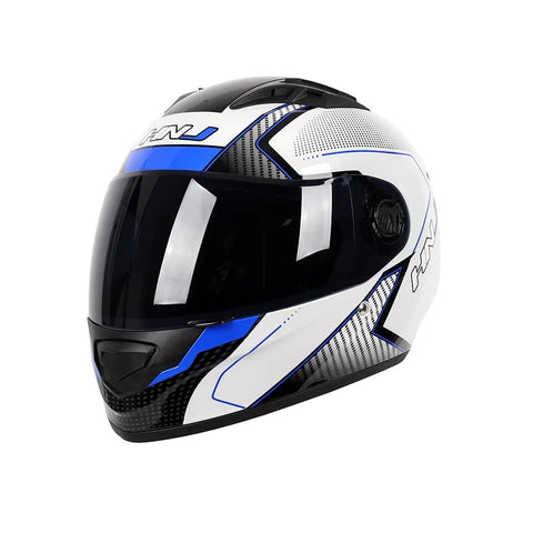 White, Black & Blue HNJ Motorcycle Helmet with Clear Visor