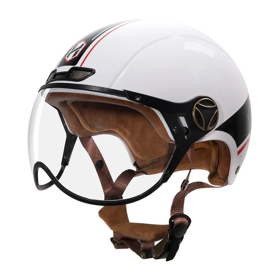 White, Black & Red Half Face Retro Space Motorcycle Helmet