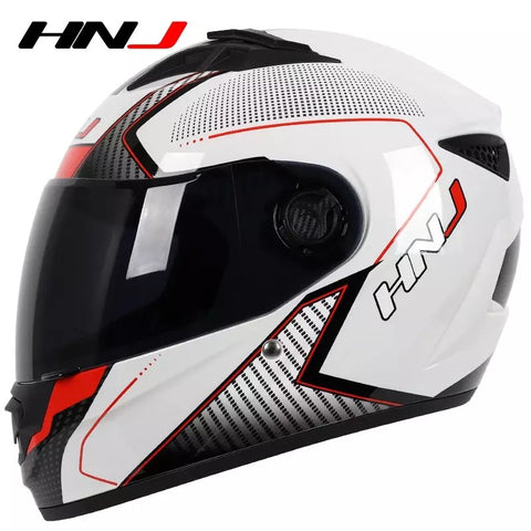 White, Black & Red HNJ Motorcycle Helmet with Clear Visor