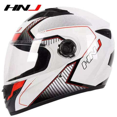 White, Black & Red HNJ Motorcycle Helmet with Black Visor