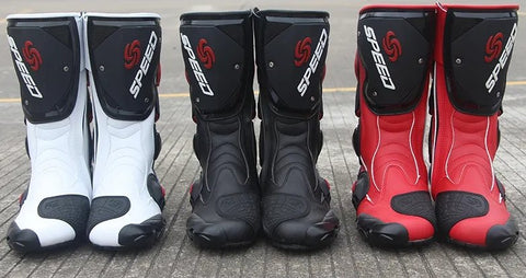 White, Black & Red Speed Leather Motorcycle Boots