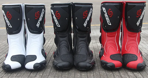 Red, Black & White Speed Leather Motorcycle Boots