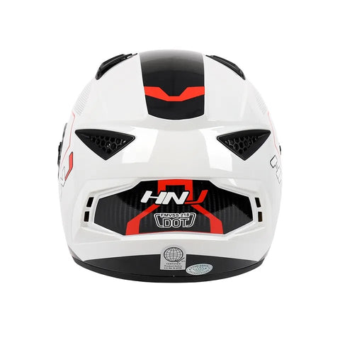 White, Black & Red HNJ Motorcycle Helmet with Black Visor