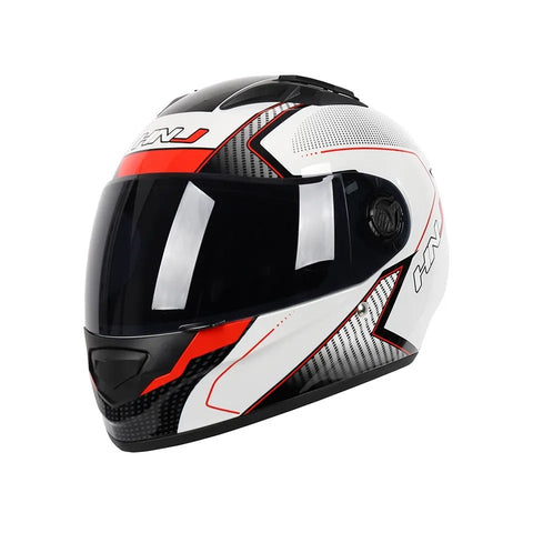 White, Black & Red HNJ Motorcycle Helmet with Black Visor