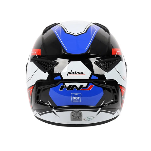 White, Black, Red & Blue HNJ Motorcycle Helmet with Clear Visor