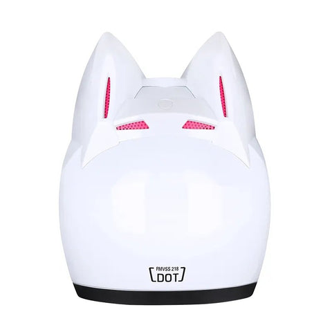 White & Pink HNJ Motorcycle Helmet with Cat Ears & Clear Visor