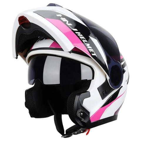 White, Pink & Black Modular HNJ Motorcycle Helmet