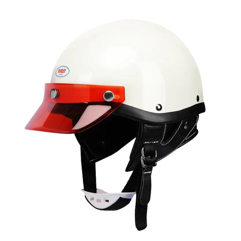 White & Black Retro Open Face 3/4 Beasley Motorcycle Helmet