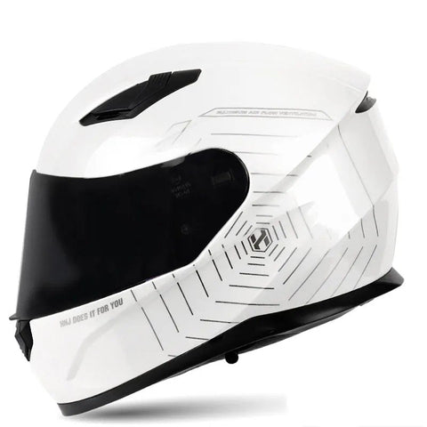 White & Silver Spider Web HNJ Motorcycle Helmet with Clear Visor