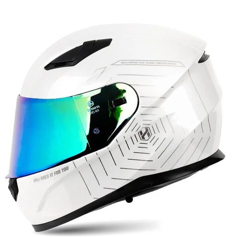 White & Silver Spider Web HNJ Motorcycle Helmet with Clear Visor