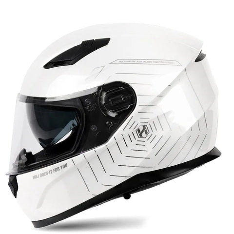 White & Silver Spider Web HNJ Motorcycle Helmet with Clear Visor