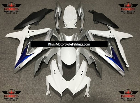 Suzuki GSXR600 (2008-2010) White, Silver, Blue & Matte Black Fairings