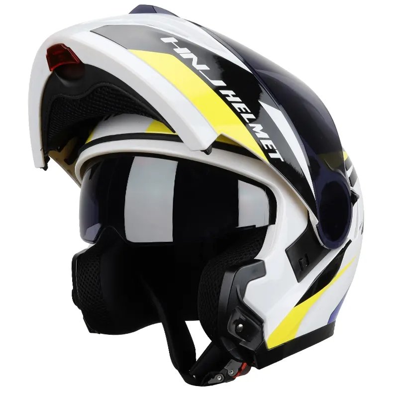 White, Yellow & Black Modular HNJ Motorcycle Helmet