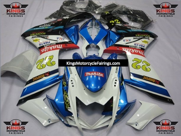 Suzuki GSXR1000 (2007-2008) White & Blue Makita 22 Fairings