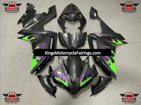 Yamaha YZF-R1 (2007-2008) Faux Carbon Fiber, Green & Purple Flame Fairings