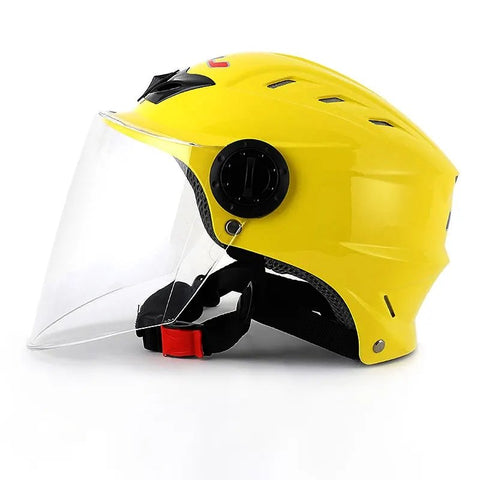 Yellow Half Face Motorcycle Helmet with Large Clear Visor