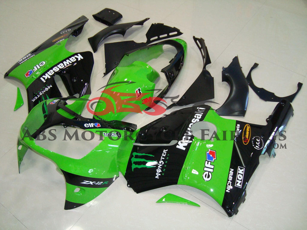 Fairing kit for a Kawasaki ZX12R (2000-2001) Green & Black Monster Energy